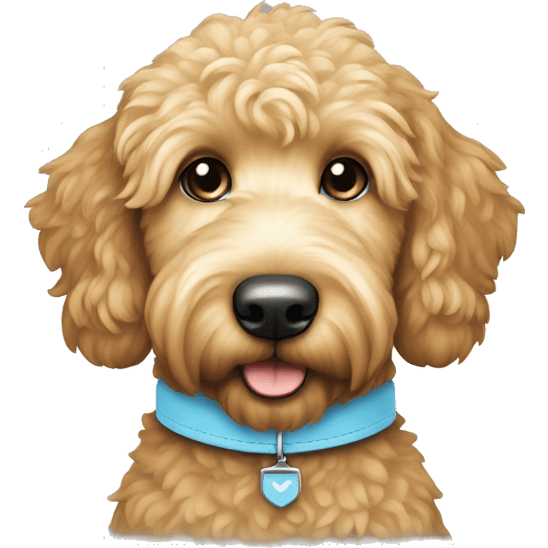 Golden doodle with light blue collar emoji