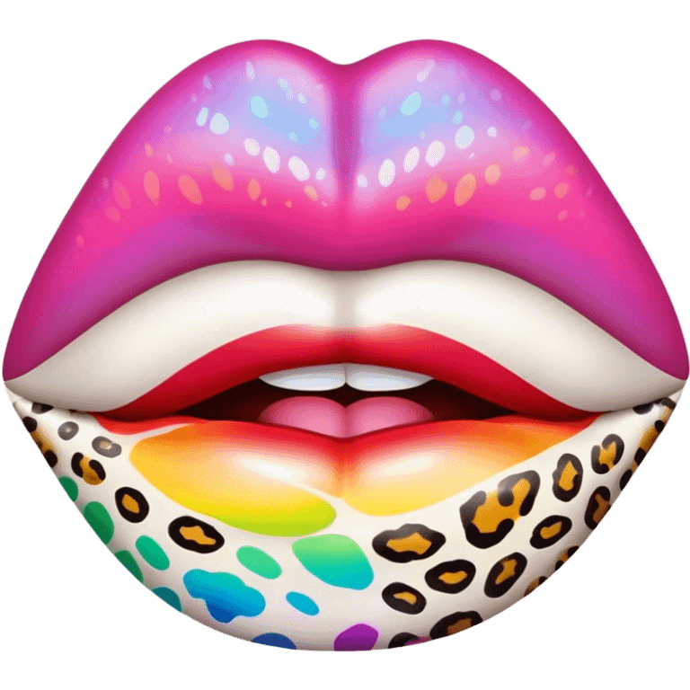 Lush kissable lips with rainbow colored leopard print emoji