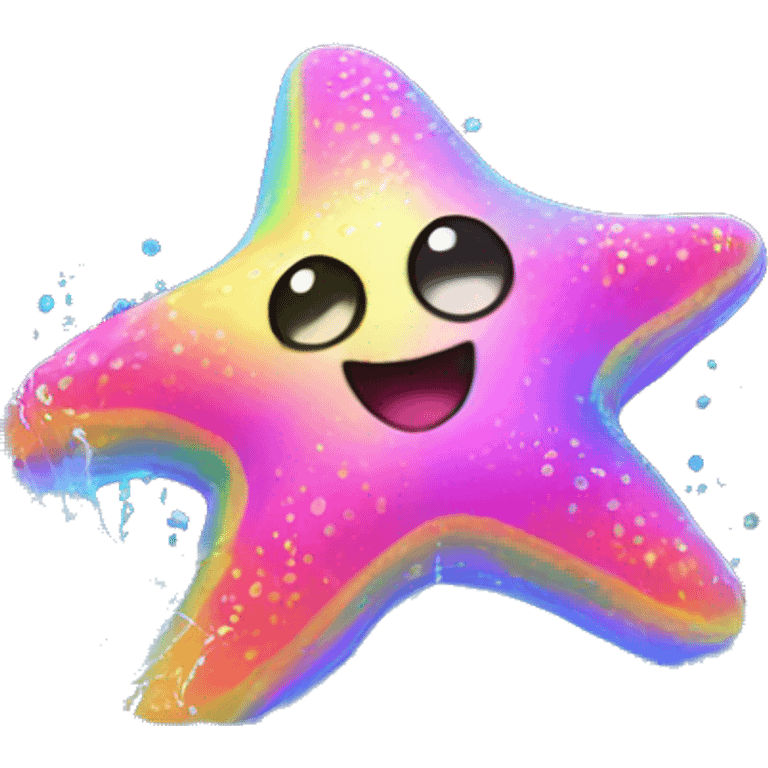 Two Neon kawaii starfish splashing rainbow water  emoji