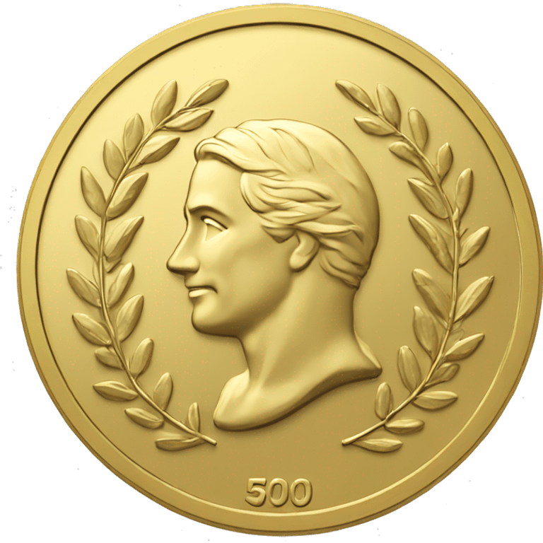 gold coin with large "50" in label in center and laurel emoji