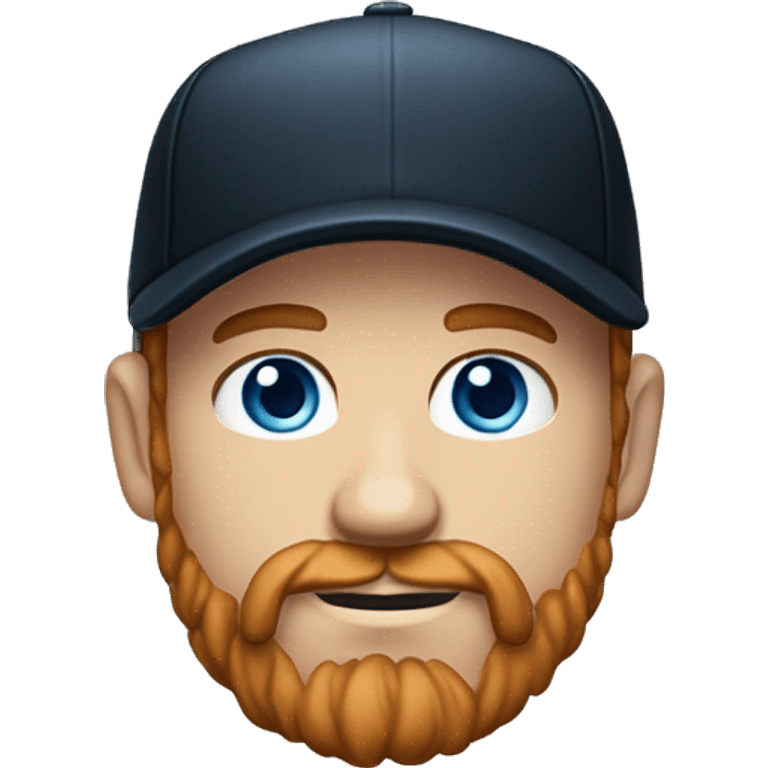 35 years old, male, short curly red hair, black baseball hat, blue eyes, pale complexion, thick beard and thin mustache emoji