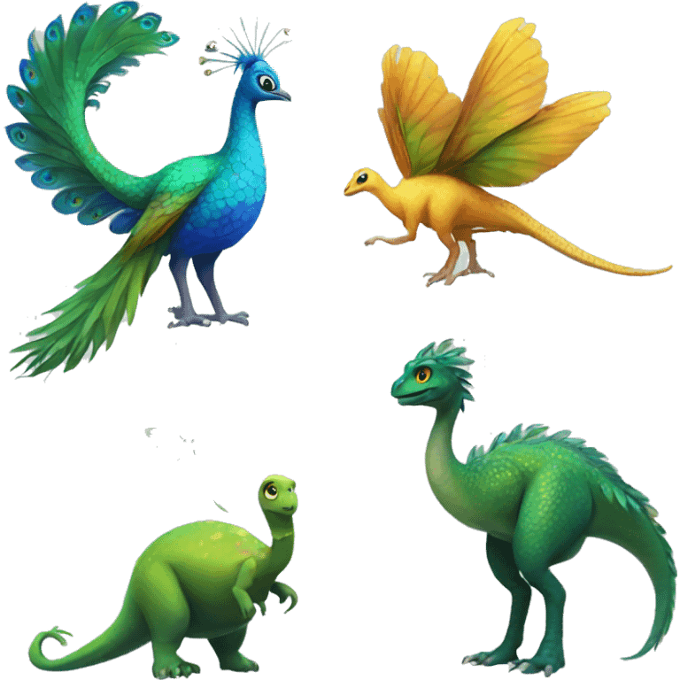 Fusionbeetwen a Peacock a Fairy and a Dinosaur emoji