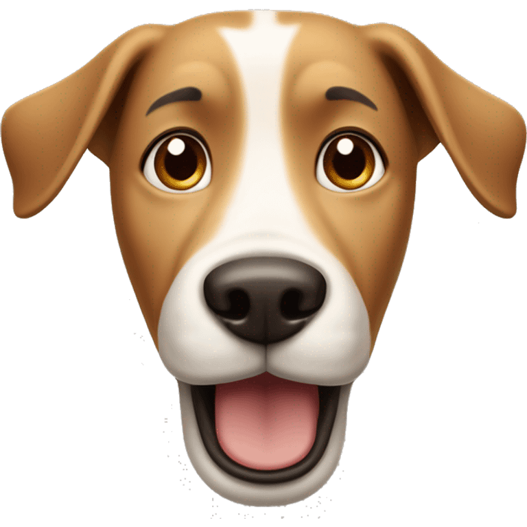 Light brown cartoon dog with long dark brown ears, big nose, rectangular white shout, round eyes, and bushy eyebrows  emoji