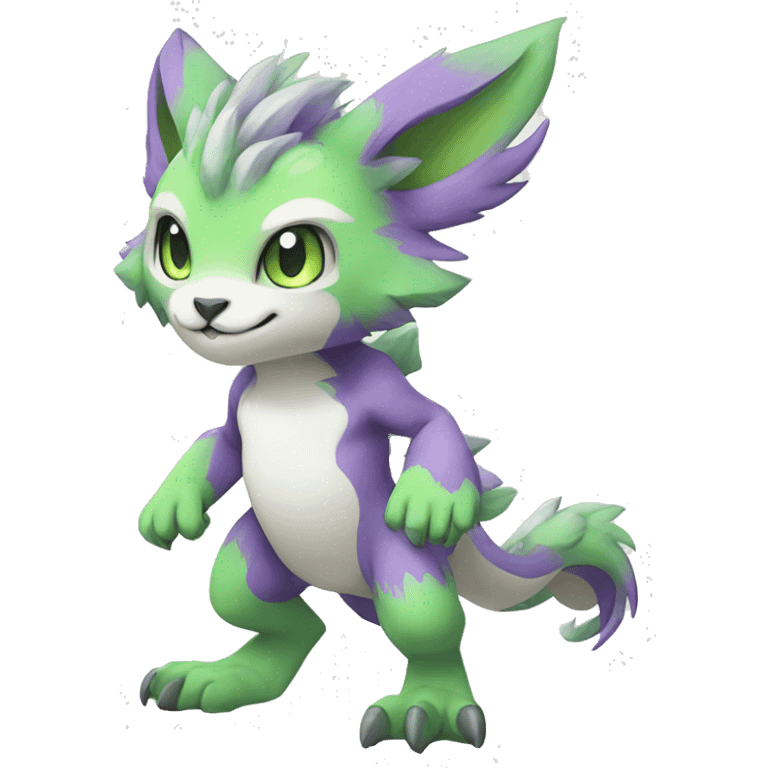 Cute cool green white purple animal hybrid Fakemon full body emoji