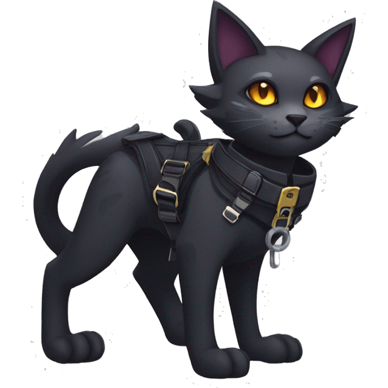 cool edgy fantasy dark-shadow-themed animal vampiric cat hybrid Fakemon  with a harness and collar full body emoji