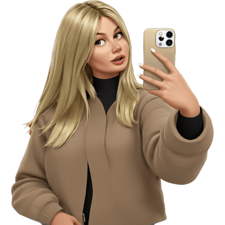 blonde girl taking mirror selfie emoji