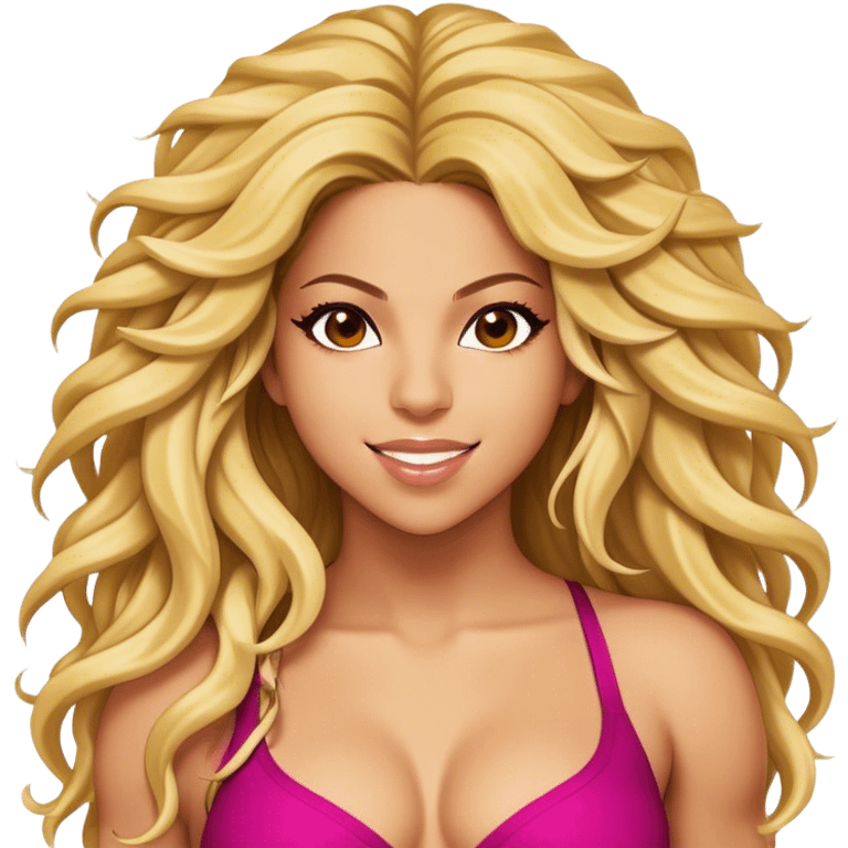 Cinematic Realistic Shakira Portrait Emoji, depicted as a dynamic charismatic pop icon with energetic movement and expressive features, rendered with vibrant textures and dynamic modern lighting that captures her global appeal. emoji