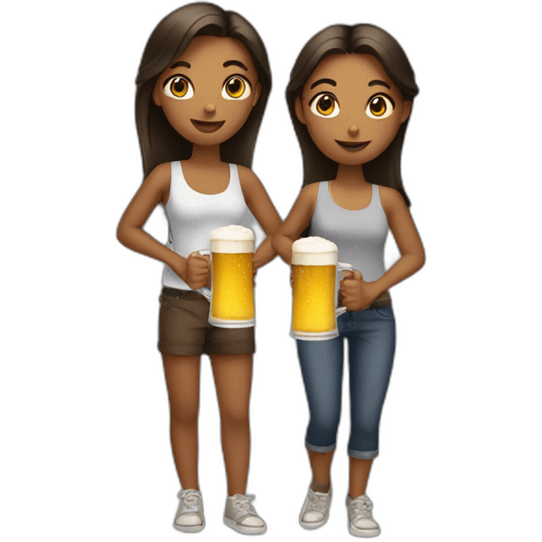 two girls drink beer emoji