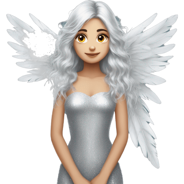 big wings, silver, feather, sparckly,Beautiful, fairy, long hair emoji