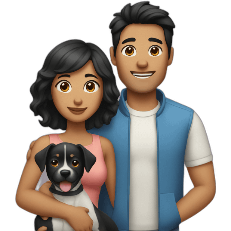 couple with black hair and 2 dogs emoji