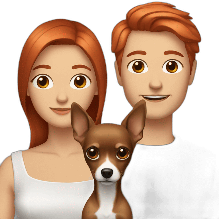 Gay couple. Red hair blue eyes. Dark grey brown hair. Long hair sand chihuahua. emoji