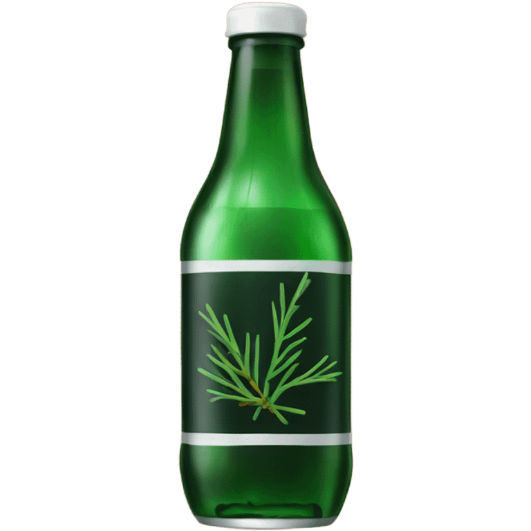 a bottle of dark soda with pine needles. emoji