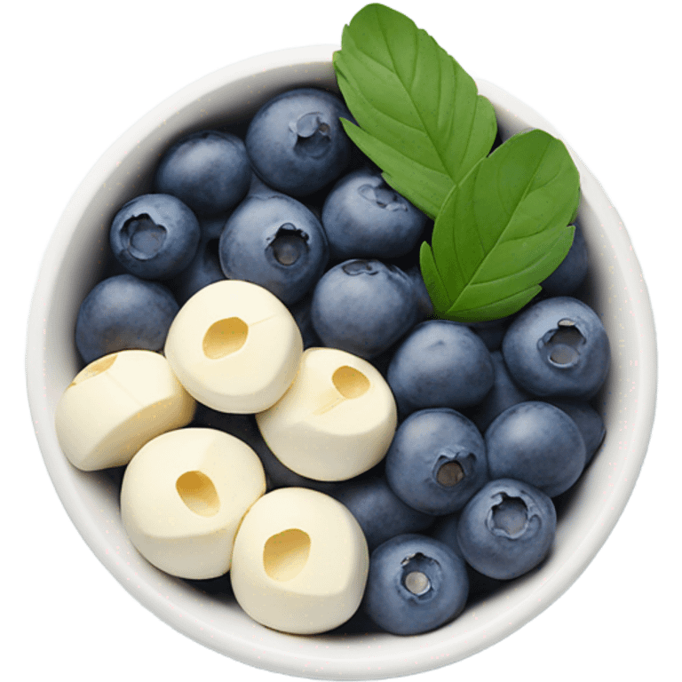 White acai bowl with blueberries , view from top, minimalism  emoji