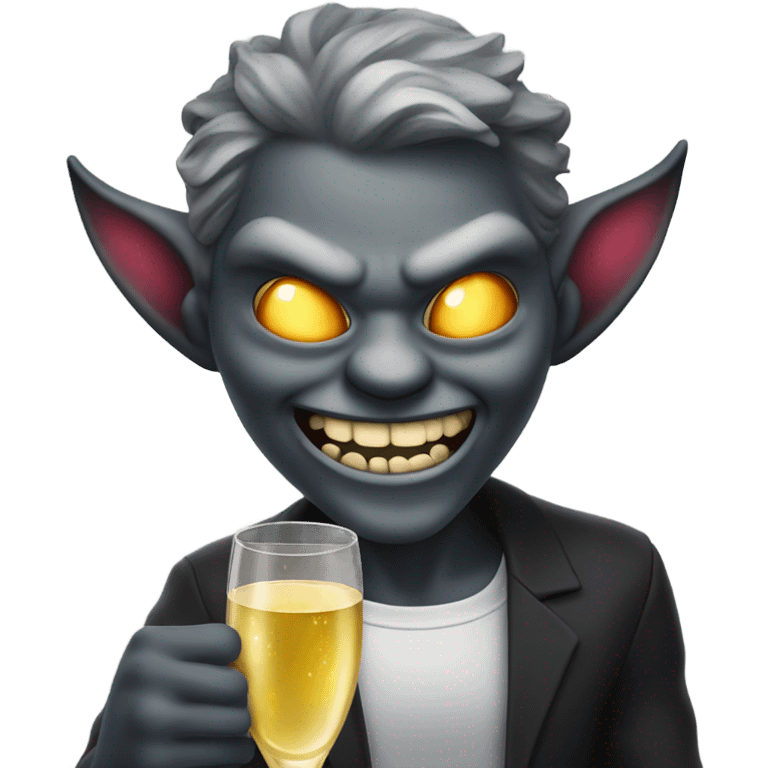 demon winking with a glass of champagne emoji