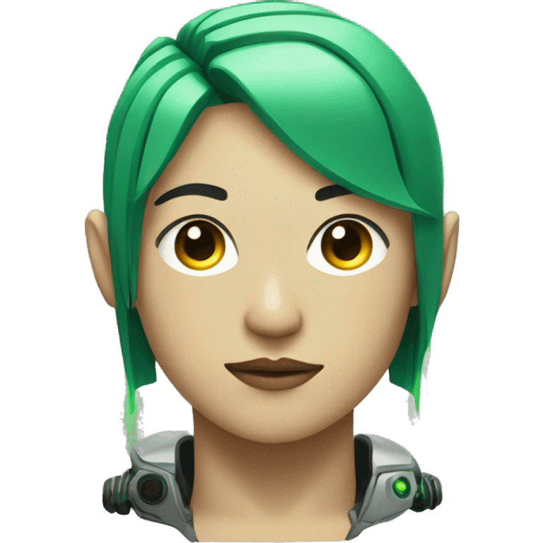 Asian cyborg with green hair and circuitry on the face emoji