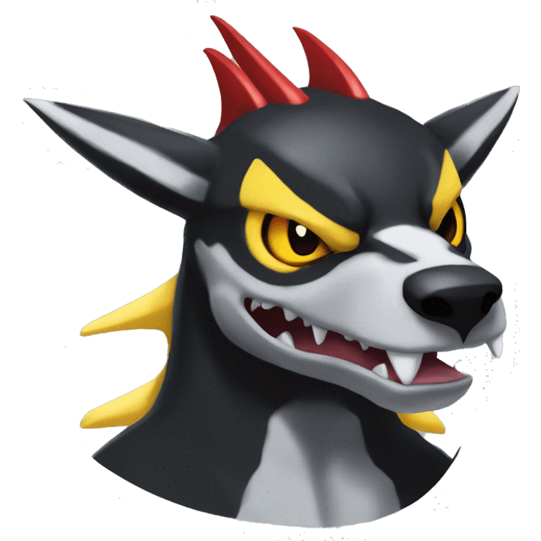 Black Cool Edgy Nargacuga-Houndoom-Garchomp-Noivern Fakémon  with White and Red and yellow and black Edgy markings emoji