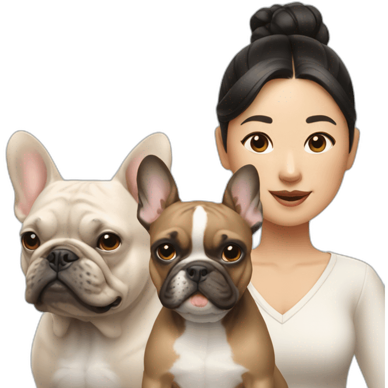 Asian woman with two Frenchie dogs emoji