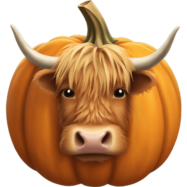 highland cow head peeking out of  the top of a pumpkin emoji