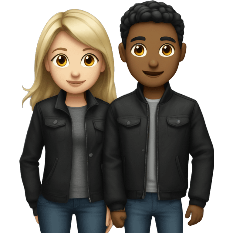 A girl and a boy in black jackets emoji