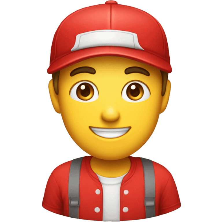 emoji of a shop employee wearing a red t-shirt and red cap with the "BEST MARKET" logo on it    emoji