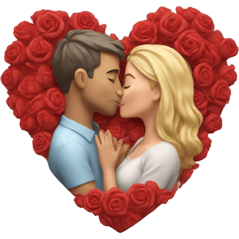 Hyper Realistic Couple kissing surrounded by red hearts and flowers  emoji