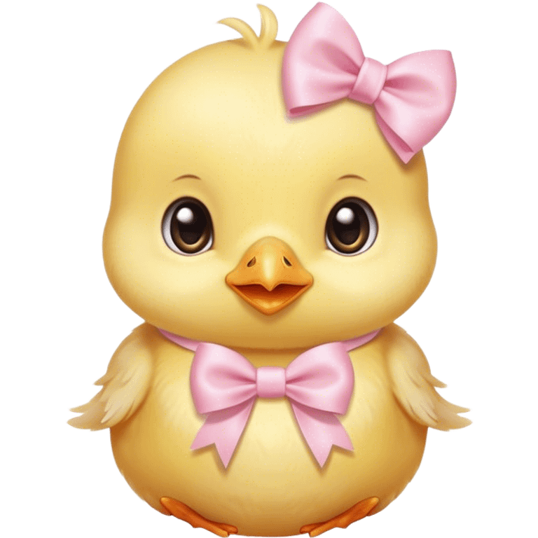 CuteBaby chick with light pink bow around neck emoji