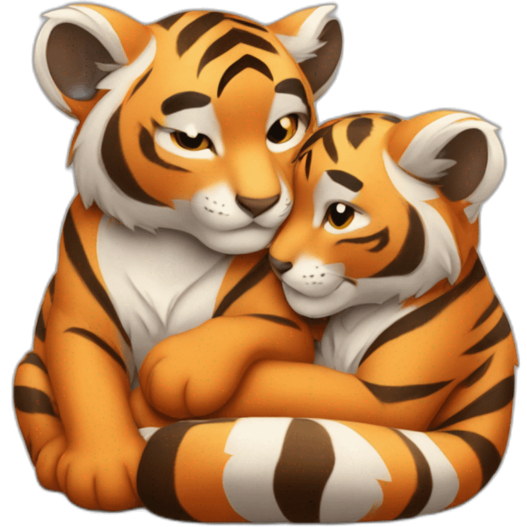 tiger cub cuddles with fox cub emoji