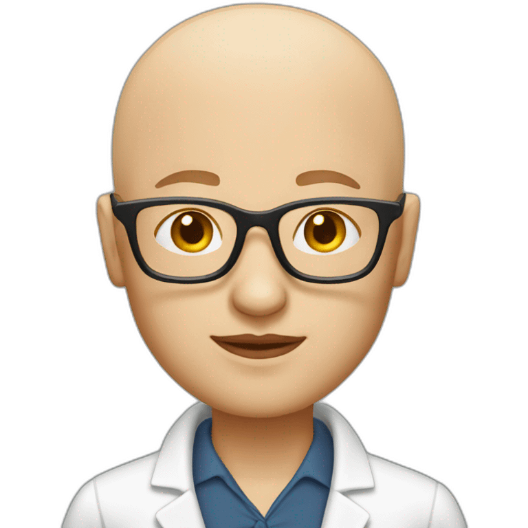 Bald science teacher with glasses and a white blouse emoji