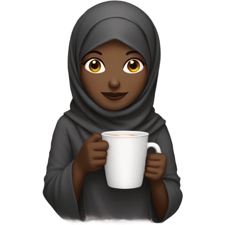 A dark skin Hijabi holding a coffee cup emoji