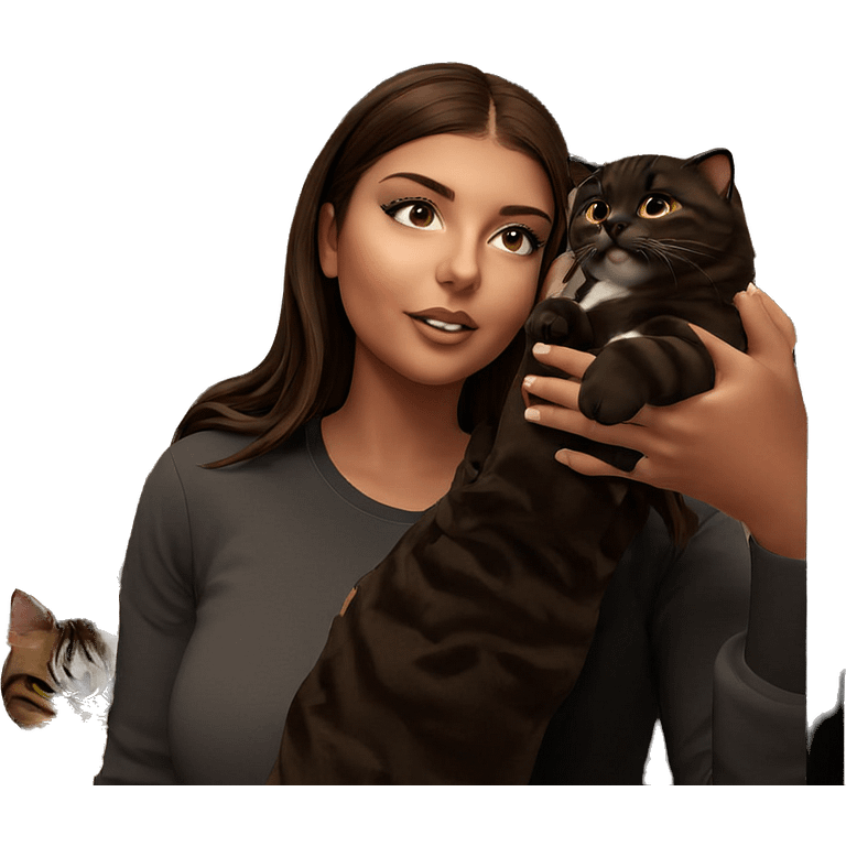 girl with brown hair and cat emoji