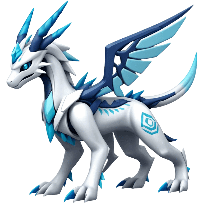 Futuristic Kyurem-reshiram-Glaceon-dialga-suicune-hybrid, full body emoji