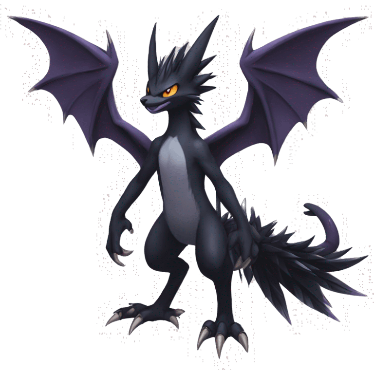 Edgy Cool Fluffy Spiky Winged Dark type Shadow type Nargacuga-Noivern-Pokémon-fusion-cat Full Body emoji