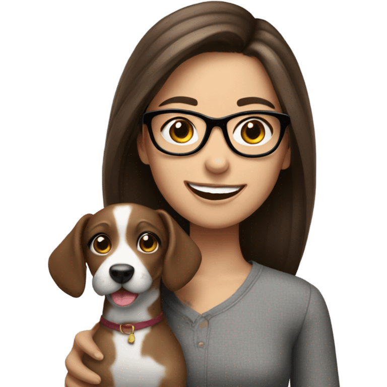 smiling brunette girl with dog glasses emoji