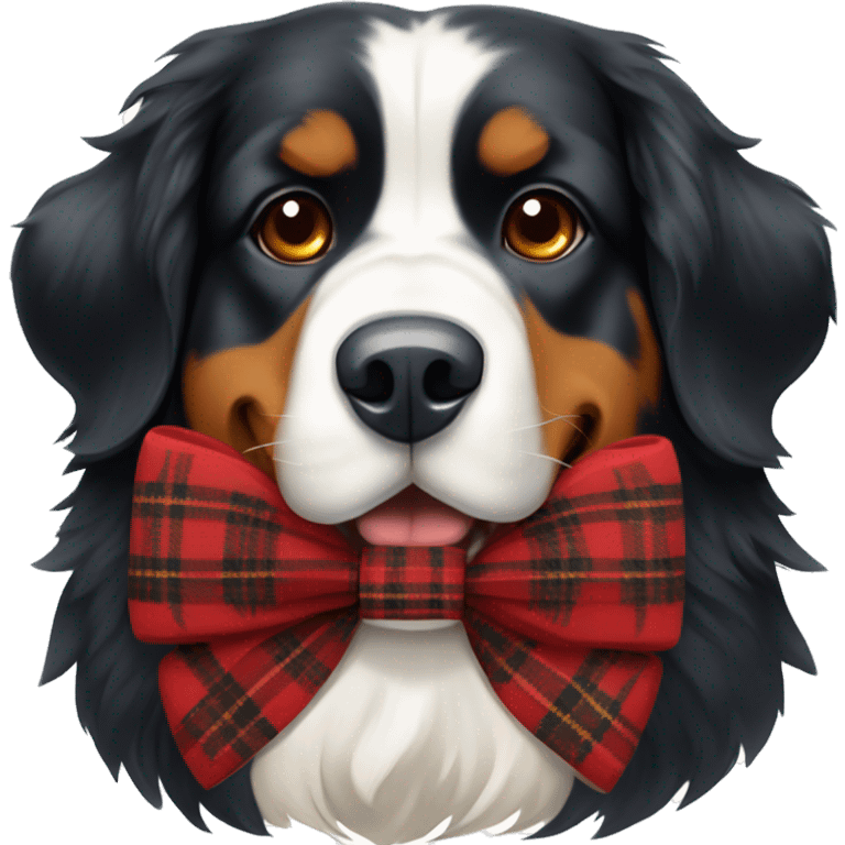 Bernese mountain dog with red plaid bow emoji