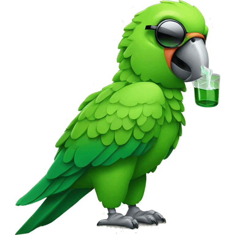 Green parrot smoking and wearing sunglasses  emoji