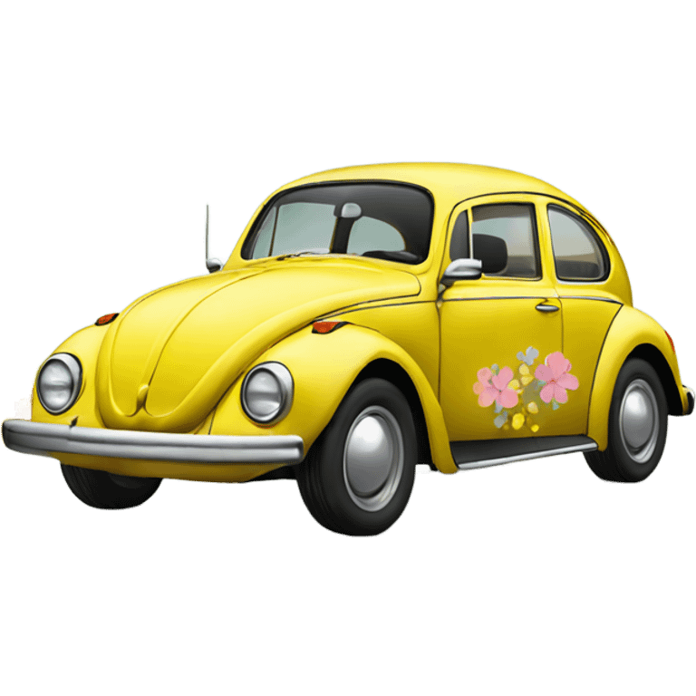  yellow Volkswagen Beetle with flower decals emoji