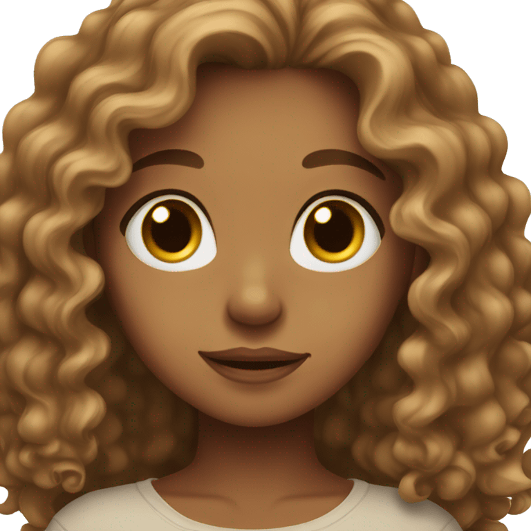 Light brown girl with light brown eyes and long curly hair emoji