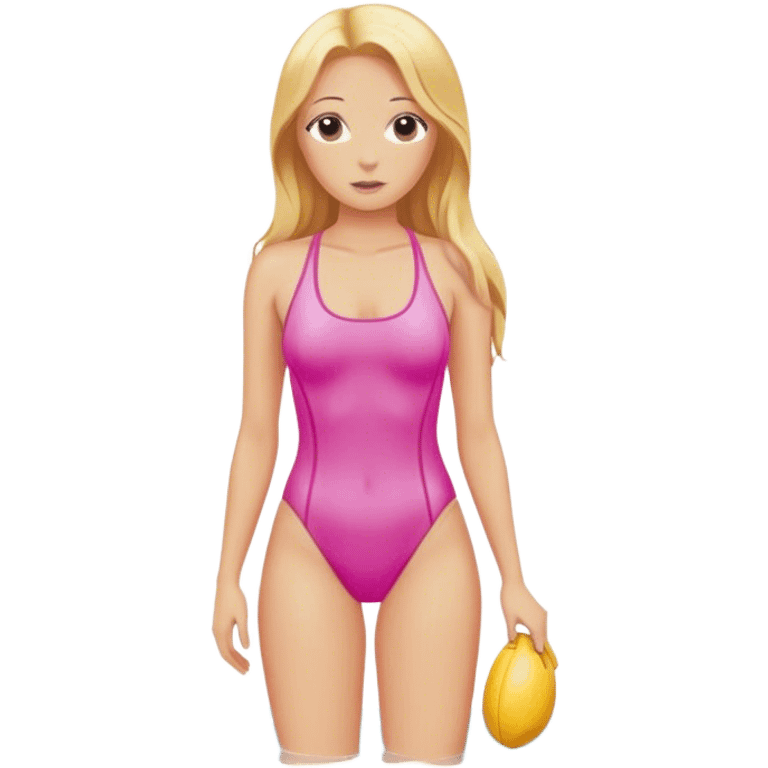 hot woman in pink swimming suit blond skin copper long hair full body  emoji