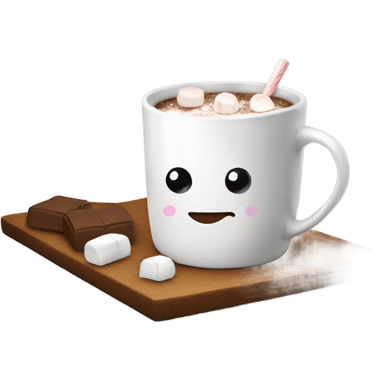 a white mug with hot cocoa and marshmallows emoji