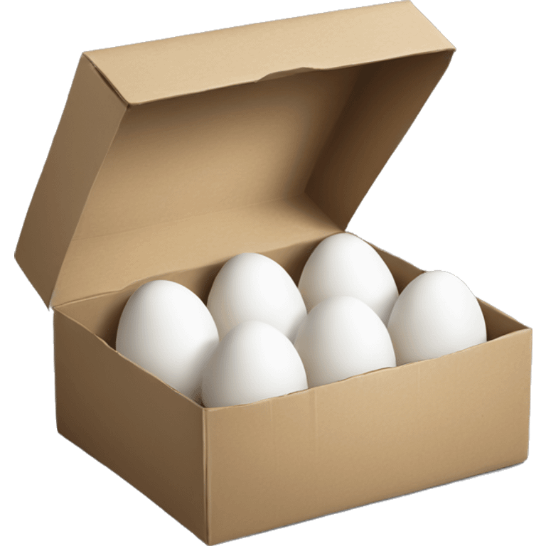 Realistic open carton of white eggs. emoji