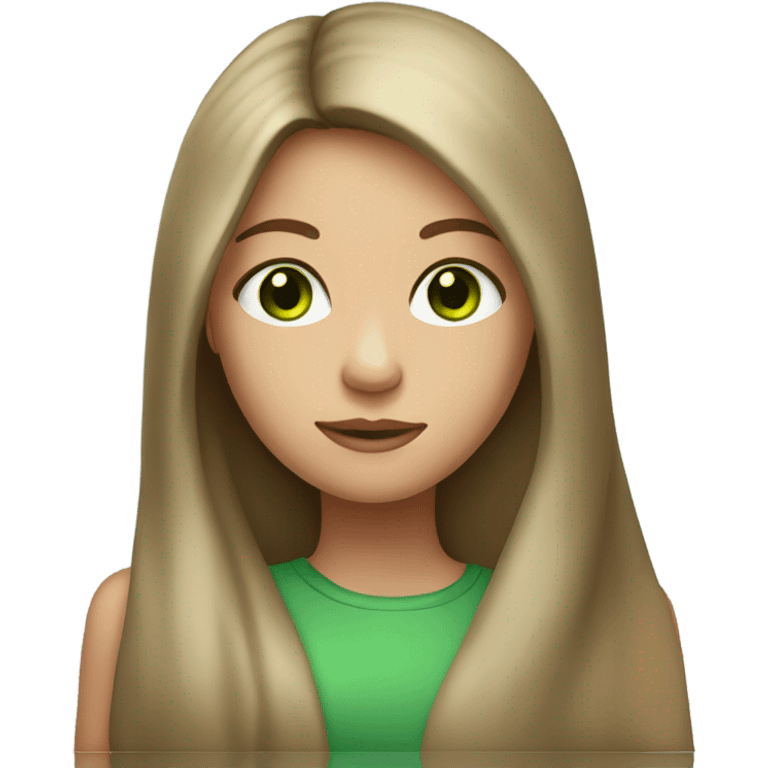 Clean Girl with brown long straight hair and green eyes  emoji