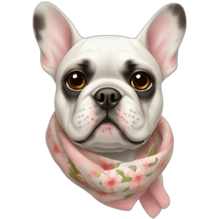 white french bulldog with floaral scarf emoji