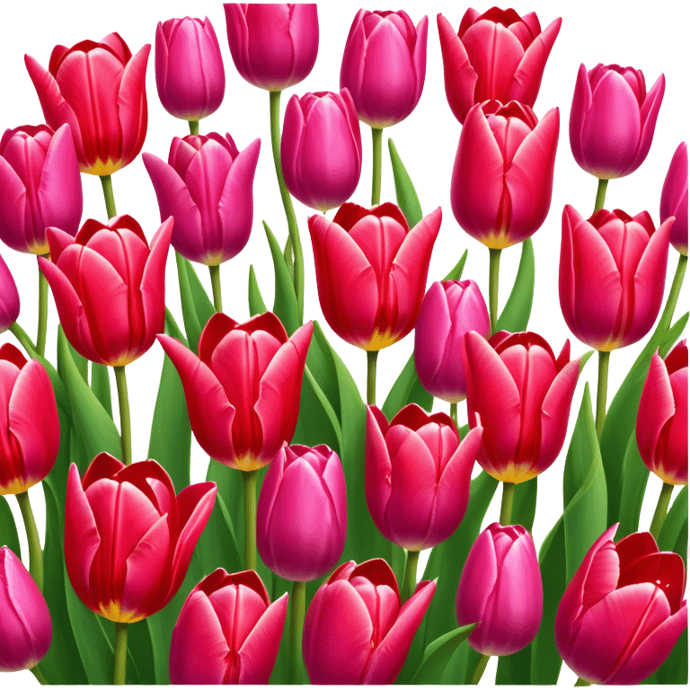 Tulips – Cinematic Realistic Tulips, depicted as a vibrant field of blooming tulips in brilliant hues, each delicate petal catching dewdrops under soft, natural spring light, rendered with detailed textures and a dreamy, picturesque glow. emoji