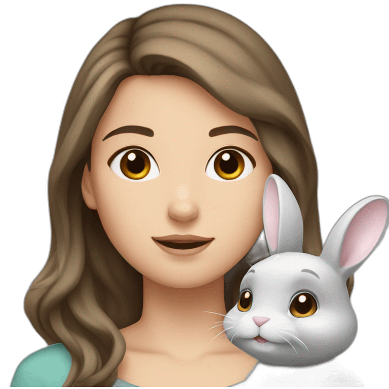 White Girl brown hair anD two Grey bunnies emoji