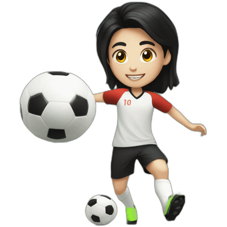 Teenager with black hair and fair white skin playing soccer with ball emoji