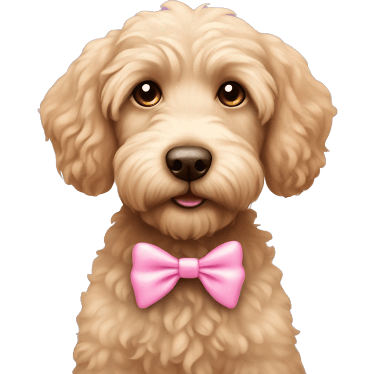 Mini Labradoodle with brown eyes cute pink bow emoji