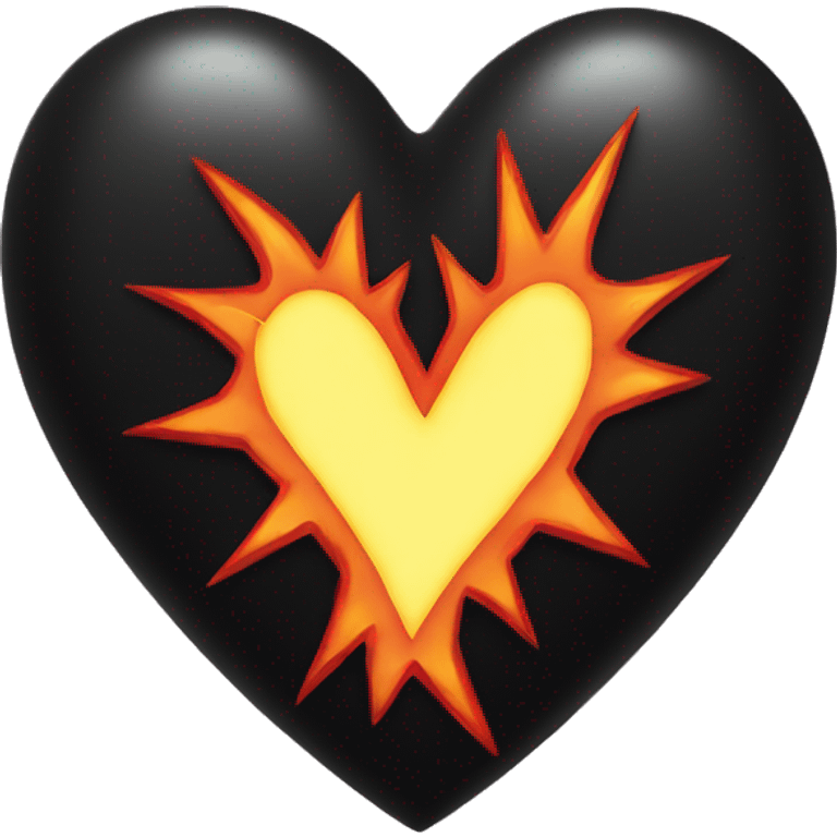 black heart the top of which burns with yellow-red fire, and the eyes are in the form of white crosses emoji