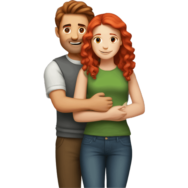 Man with brown hair hugs girl with red hair emoji