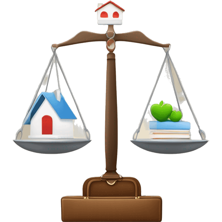 work life balance - A scale or balance icon with a briefcase on one side and a heart or a house on the other side. This visual represents the balance between work and personal life. emoji