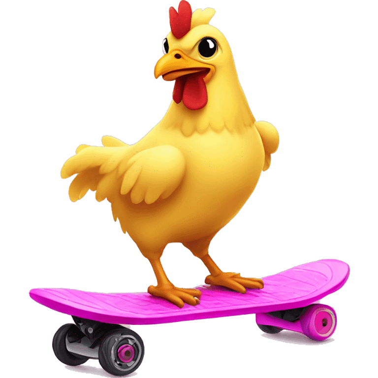 Yellow chicken with a hoverboard and a pink bat emoji